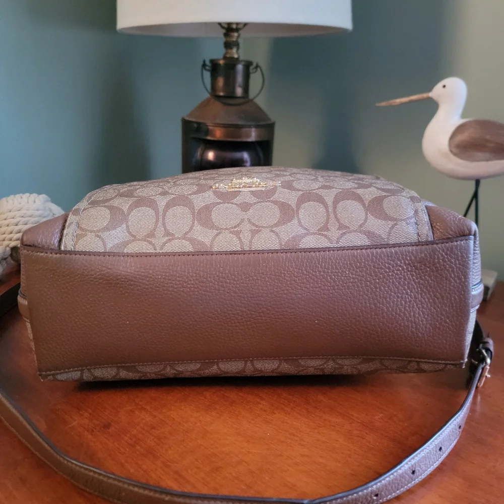 Coach F79993 Marlon Hobo Bag Brown Signature Coated Canvas Pebbled Leather Purse - Picture 7 of 16